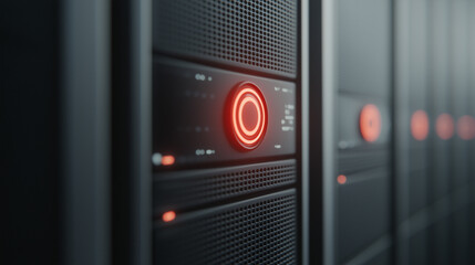 Glowing Dial Icon of Data Breach Prevention on Server Cabinet