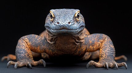 Obraz premium Close-up of a textured lizard on a dark background.