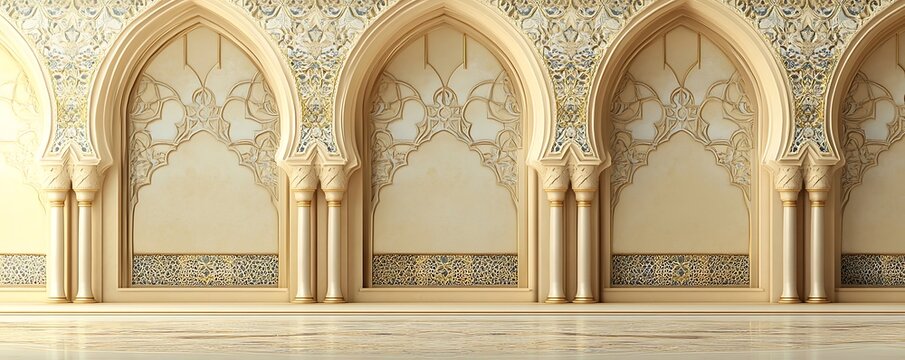 Ornate architectural interior featuring arched designs and intricate tile work.