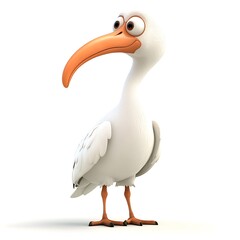 Fototapeta premium A cartoon ibis standing with a curved beak on a white background.