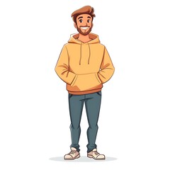 Obraz premium Cartoon guy in a cozy hoodie and jeans on a white background.