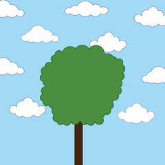 green tree against a background of blue sky in the clouds