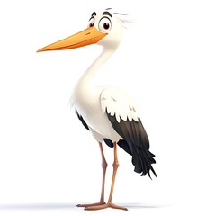 Obraz premium A cartoon stork standing on a white background.