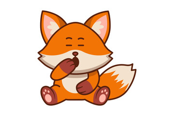 Cute Bored Fox Sitting and Yawning Illustration