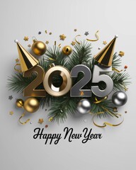 2025 New Year Celebration with Golden and Silver Decorations