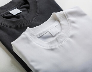 T shirt mockup template. Black and white t-shirt with empty copy space. Tshirt blank for retail, portfolio art or marketing advertisement.