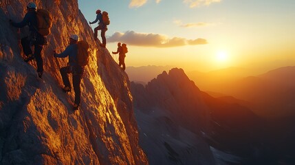 A group of mountain climbers climbing up, Beautiful mountain on peoples
