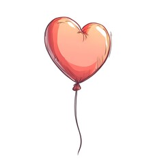 Cartoon heart-shaped balloon with a string floating up on a white background.