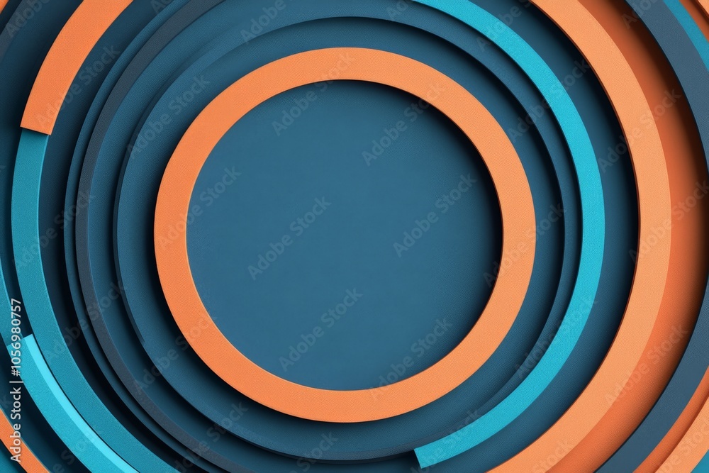 Poster a striking abstract design of concentric circles in alternating blue and orange colors, creating a v