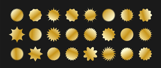 Starburst price. Set of circles with sharp and waves edge. Simple flat style Vector labels. Golden shopping icons. Metallic tags. © KeronnArt