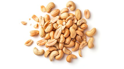 a pile of peanuts on a white surface
