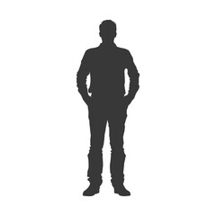 Silhouette of a Man Standing with Hands in Pockets