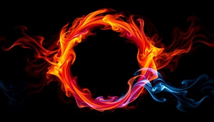 Abstract Fire and Smoke Ring on Black Background