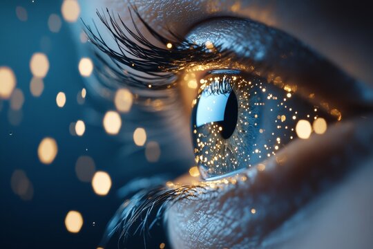 This image beautifully captures cosmic reflections within a human eye, inviting the viewer into a realm where reality and imagination intertwine flawlessly.