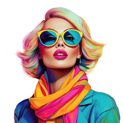 Colorful Pop Art Portrait of a Woman with Sunglasses and Scarf