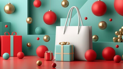 3D Colorful Holiday Gift Presentation Scene. Christmas Theme