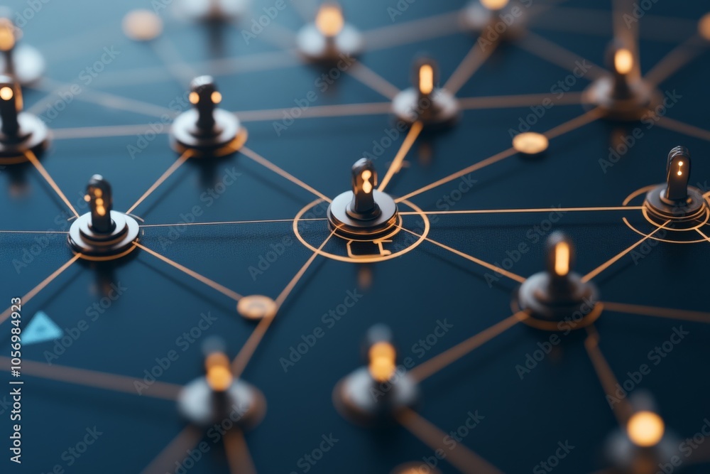 Poster digital network points are interconnected in an abstract system, illustrating the complexity and int
