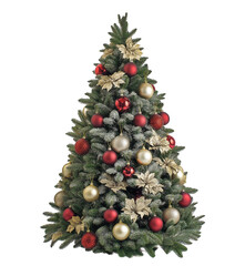 Beautiful Christmas tree with red and silver decorations, isolated. PNG file with transparency. Ai 