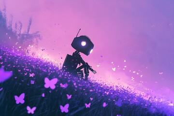 Obraz premium Robot in a Purple Field