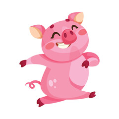 Pink Piglet Character in Running Pose Vector Illustration