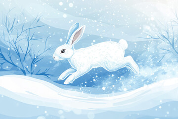Obraz premium Winter wonderland hare leaping through snowy forest scene