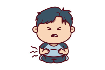 Cute Hungry Boy Touching His Belly Illustration