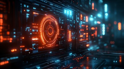 Obraz premium Futuristic Interface with Glowing Orange and Blue Elements