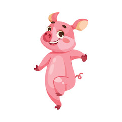 Pink Piglet Character with Hoof Jump with Joy Vector Illustration