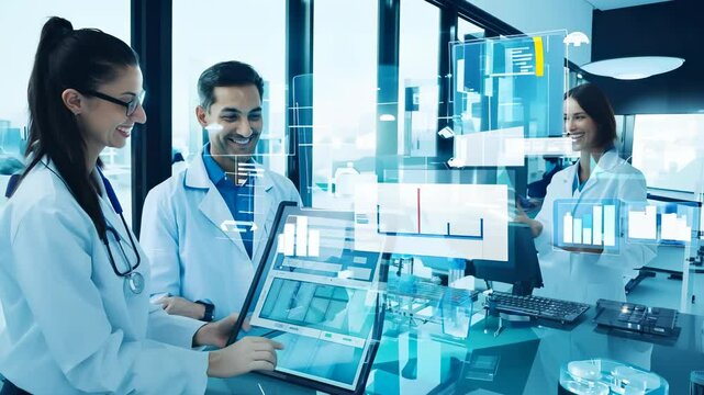 Scientists examining virus behavior and genetic mutations in a well-equipped laboratory environment