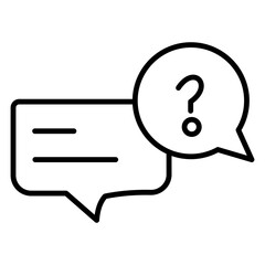 Minimalist FAQ icon featuring a question mark within a speech bubble, symbolizing help or information. Clean lines and bold design ideal for customer support or informational interfaces.