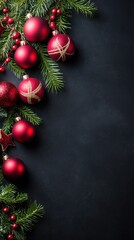 Festive Christmas Ornaments on Dark Background