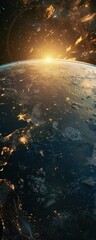 Obraz premium Create a dynamic image showcasing a frontal view of Earths surface with hidden alien artifacts subtly integrated Capture the intrigue and mystery surrounding this monumental discovery