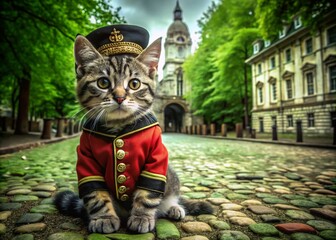 Adorable Kitten in London Guard's Bearskin Hat Captured by Drone Photography