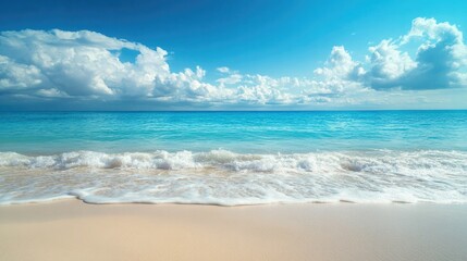Fototapeta premium Open ocean with gentle waves under a sunny sky, clear horizon in view