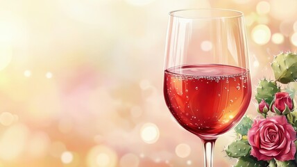 Glass champagne with prickly rose growing on champagne glass,wine glass for advertising liquor store vector illustration,luxury holiday design,dinner bar menu,copy space.