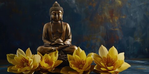 Fototapeta premium Buddha Meditation with Yellow Flowers