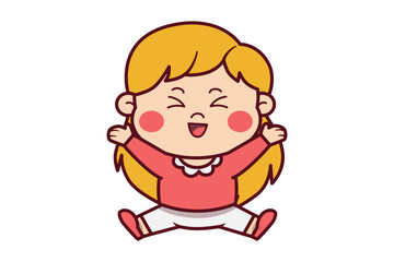 Cute Happy Girl Raises Her hands Illustration