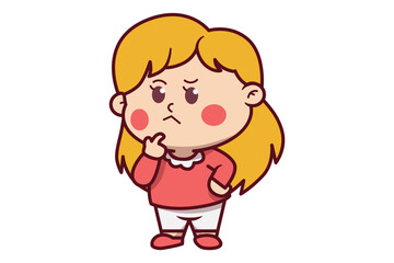 Cute Girl Thinking with Hand on Her Chin Illustration