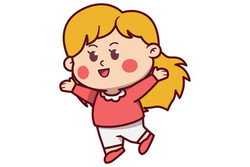 Obraz premium Cute Girl Jumping with Hands Wide Open Illustration