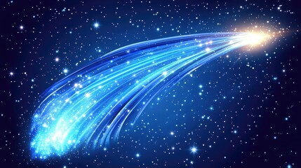 Obraz premium Bright comet tail stretching across a dark sky, with twinkling stars and a faint glow illuminating space dust.