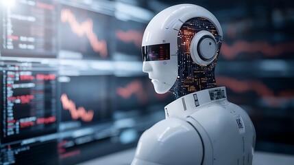 Fototapeta premium Exploring the intersection of artificial intelligence and finance the role of ai robots in market analysis and trading strategies