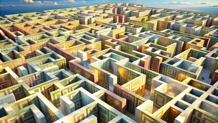Aerial View of a Maze Constructed from Euro Banknotes in High Resolution 3D Rendering for Financial Concepts