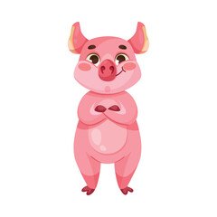 Pink Piglet Character with Hoof Stand Vector Illustration