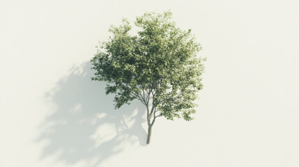 hyper realistic isometric view of tree showcasing vibrant green leaves and intricate branches, casting soft shadow on light background