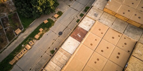 Aerial View of Old Cardboard Textures with Spots and Vignette for Vintage Backgrounds and Design Projects