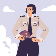 Pilot Woman Character in Uniform with Tie Vector Illustration