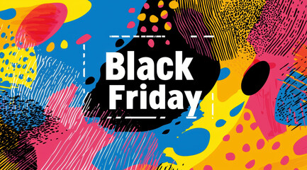 Black Friday sale banner with vibrant colors and bold text. Exciting promotions and discounts await shoppers during this festive shopping season