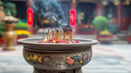 Close-up of incense smoke spiraling gently in a minimalist space, with focus on intricate details.