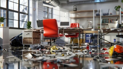 Create detailed renders of workplace accidents, illustrating the importance of safety regulations and protocols