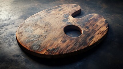 Wooden palette with colorful paints on an old wooden table in a workshop
